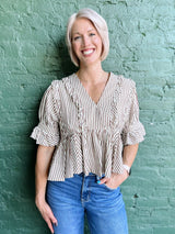 Cocoa Striped Ruffle Hem Top