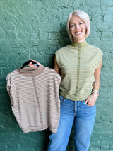 Mock Neck Button Front Cap Sleeve Sweater