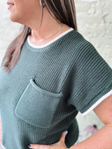 Curvy Forest Green Drop Shoulder Scalloped Hem Sweater