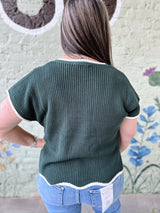 Curvy Forest Green Drop Shoulder Scalloped Hem Sweater