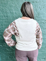 Curvy Soft Plaid Contrast Sleeve Top