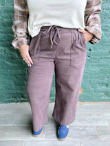 Curvy Brown Elastic Waist Twill Pants