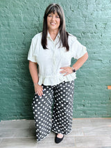 Curvy Polka Dot Raw Hem Wide Leg Pants