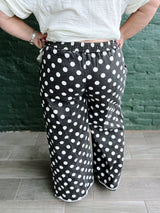 Curvy Polka Dot Raw Hem Wide Leg Pants