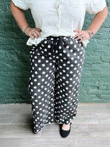 Curvy Polka Dot Raw Hem Wide Leg Pants