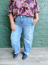 Curvy Kylee Slouchy Barrel Double Button Jean