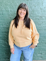 Yellow Dolman Sleeve Half Button Sweater