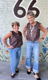 Leopard Smocked Edge Detail Tank Top
