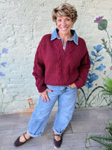 Denim Collared Wine Sweater