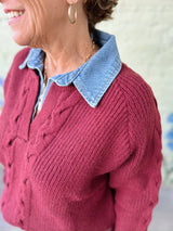Denim Collared Wine Sweater