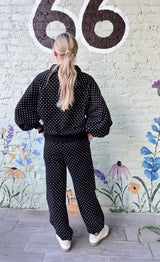 Black Quarter Zip Pullover With Polka Dots