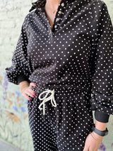 Black Quarter Zip Pullover With Polka Dots
