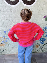 Hot Pink Stripe V Stitch Sweater