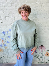 Sage Lace Trimmed Crewneck