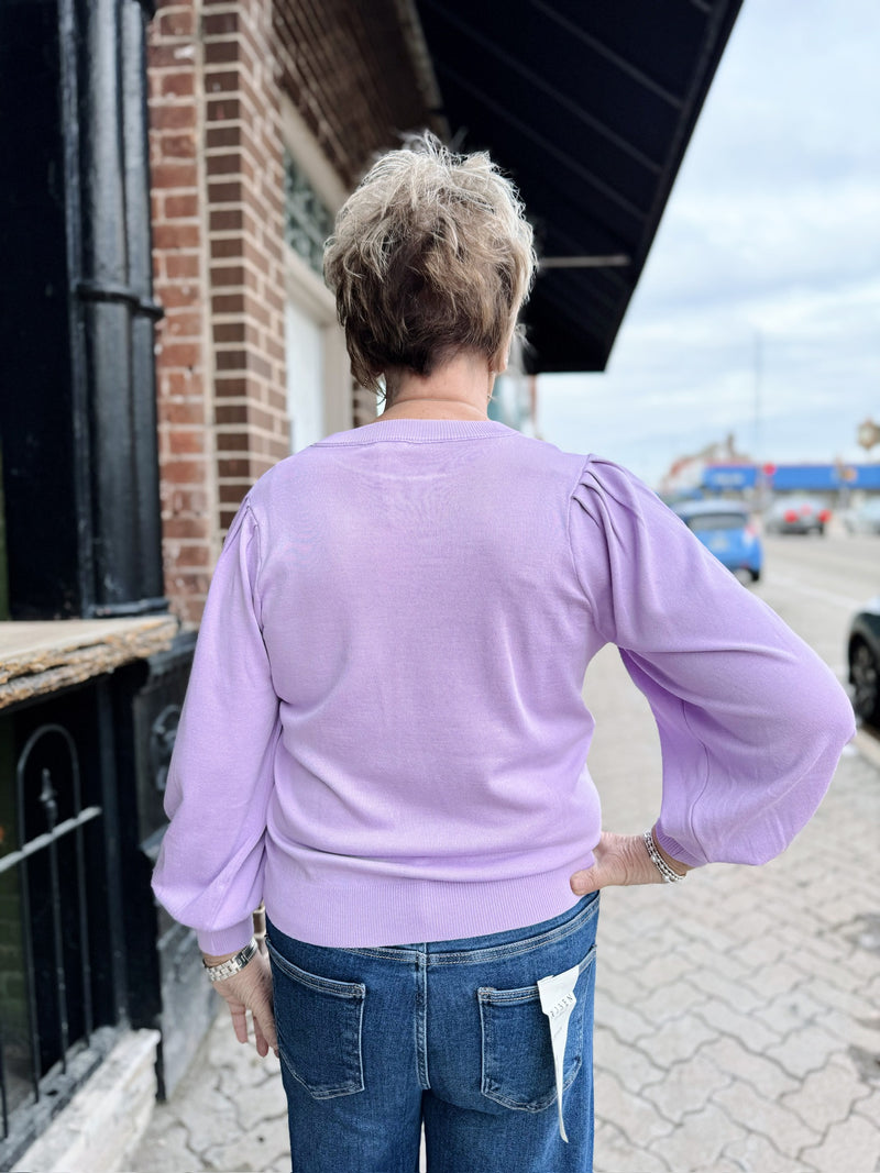 Lightweight Knit Sweater Top with Balloon Sleeve