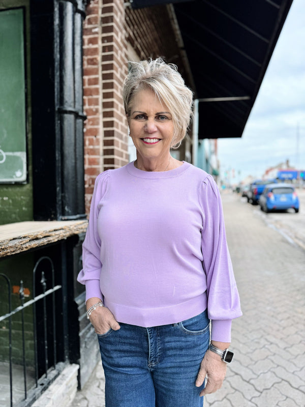 Lightweight Knit Sweater Top with Balloon Sleeve