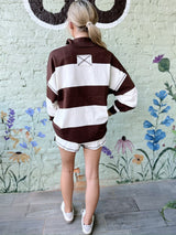 Brown and Cream Wide Stripe Short Set
