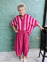 Crinkled Wide Leg Lace Trim Pants
