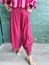 Crinkled Wide Leg Lace Trim Pants