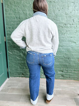 Curvy Gray Button Down with Denim Collar Cardigan