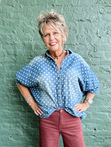 Denim Polka Dot Dolman Sleeve Top