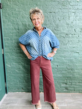 Brown Self Fray Bottom Washed Pants