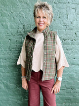 Olive Mock Neck Plaid Vest