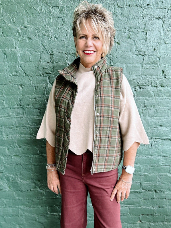 Olive Mock Neck Plaid Vest – Red Door Gifts & Boutique
