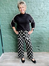 Black and White Polka Dot Scallop Hem Pants