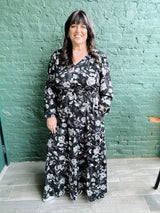 Curvy Black Floral Long Sleeve Maxi Dress