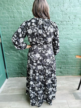 Curvy Black Floral Long Sleeve Maxi Dress