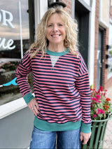 Green Trim Pink and Navy Stripe Top