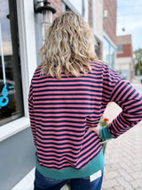 Green Trim Pink and Navy Stripe Top