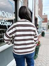 Curvy Cream Fine Stripe Knit Cardigan