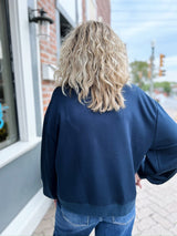 Navy Long Sleeve Embroidery Scuba Top