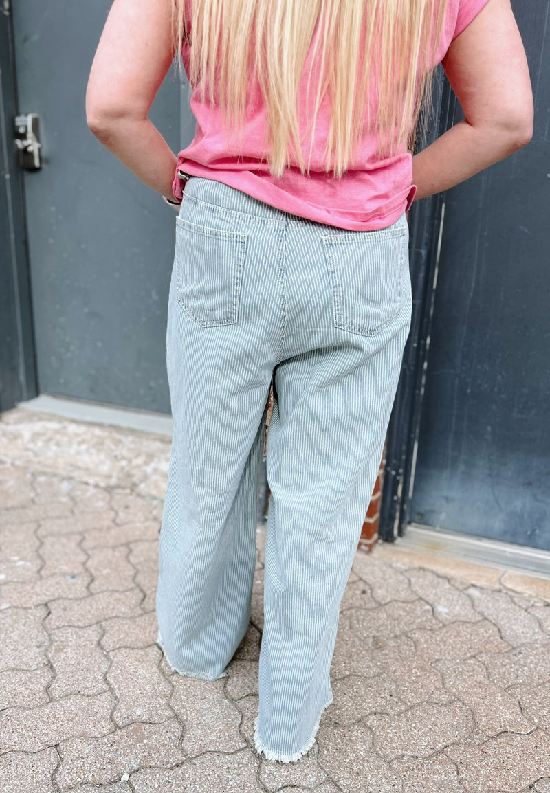Striped Denim Wide Leg Pants with Heart and Star Patchwork