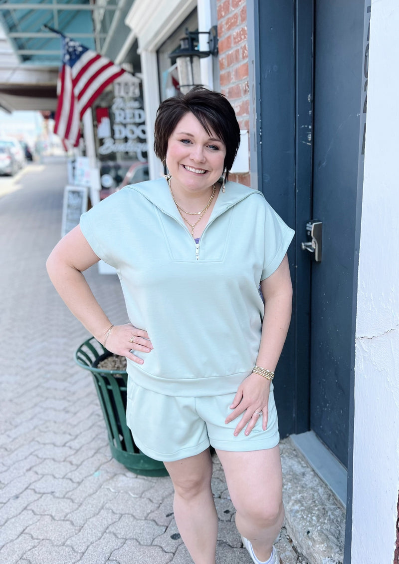 Sleeveless Quarter Zip Top With Shorts Set