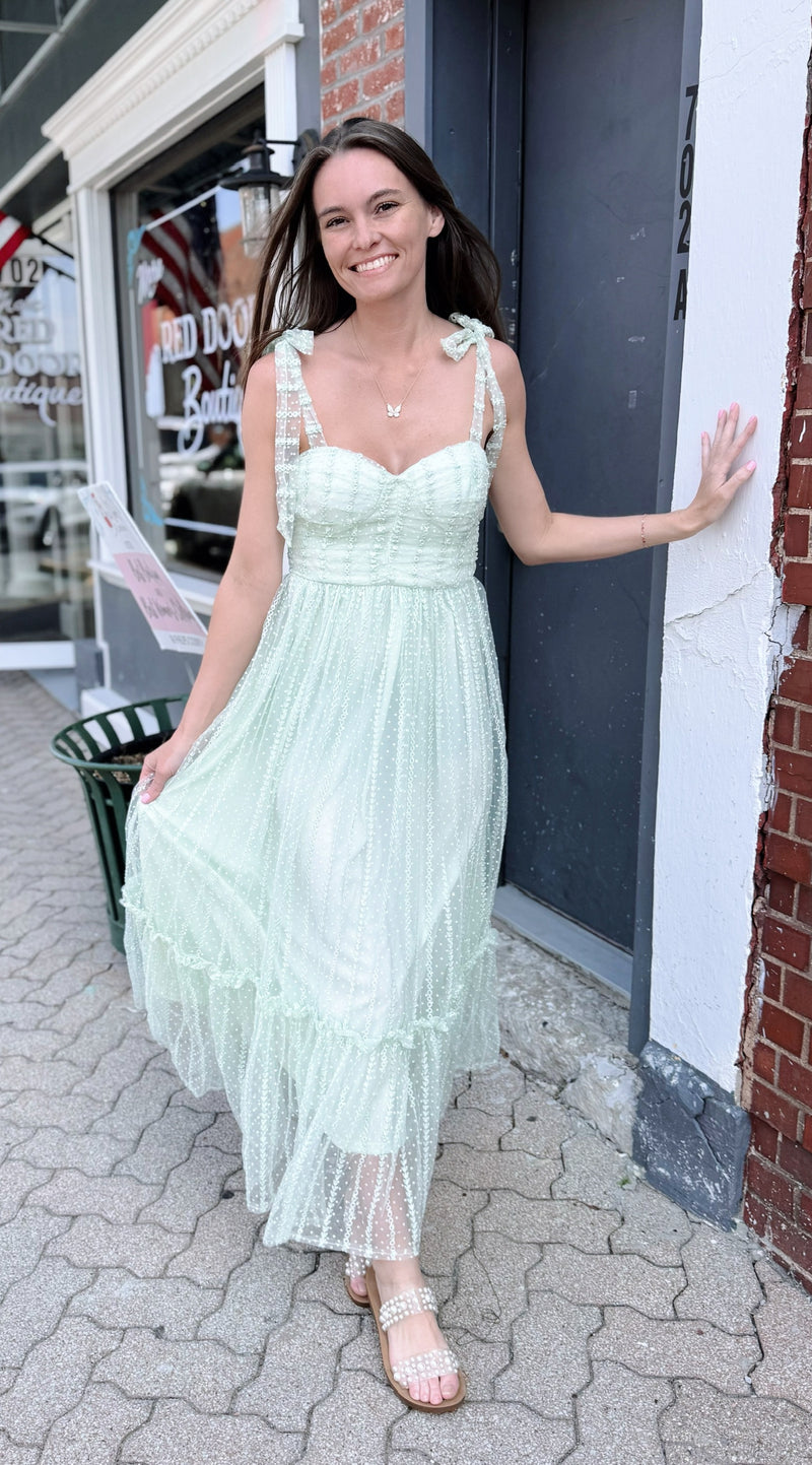 Polka Dot Chiffon Tie Strap Ruched Maxi Dress