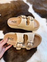 No Filter Rattan Sandal with Gold Buckles