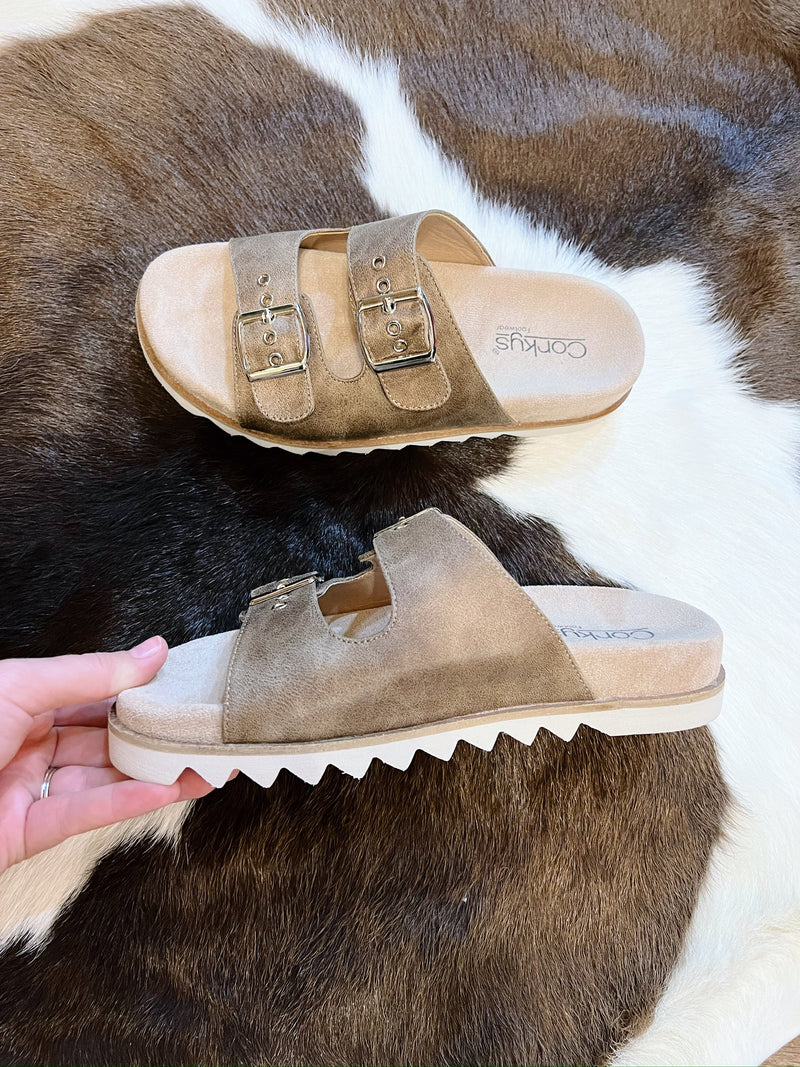 Kenslee's Brown Sandals with Silver Buckles