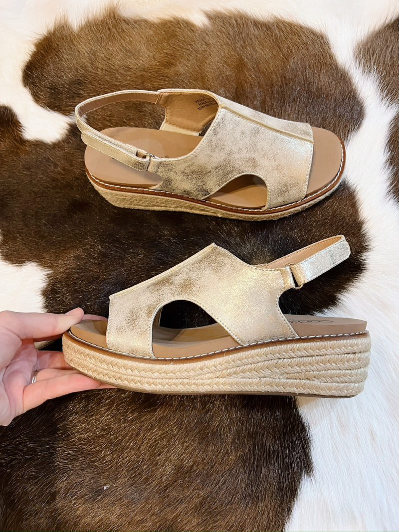 Mindy's Gold Wedge with Rope Accents