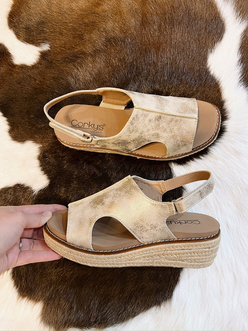 Mindy's Gold Wedge with Rope Accents