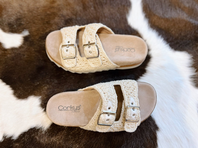 Dash Crochet Sandal with Silver Buckles