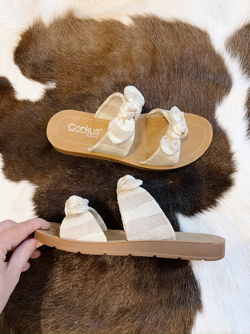 Lois's Taupe and Cream Sandal with Bows
