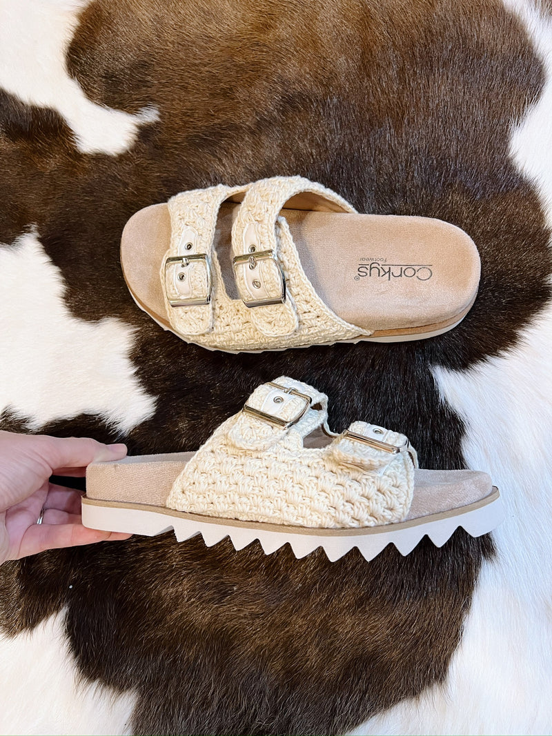 Dash Crochet Sandal with Silver Buckles