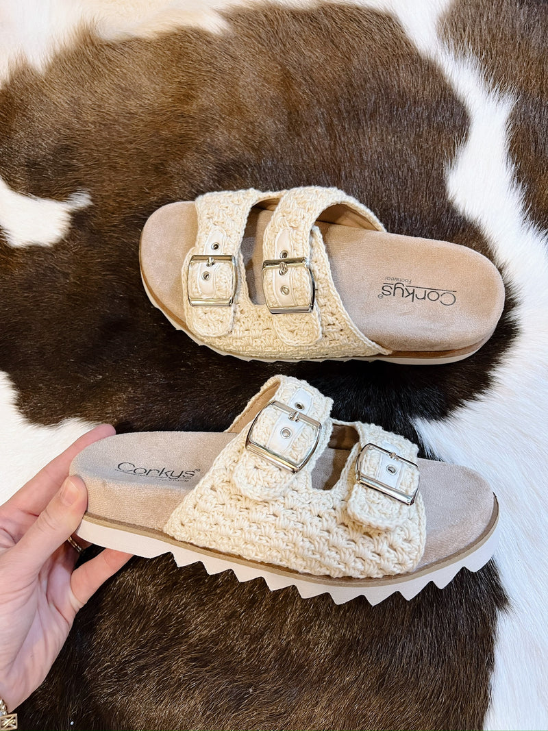 Dash Crochet Sandal with Silver Buckles