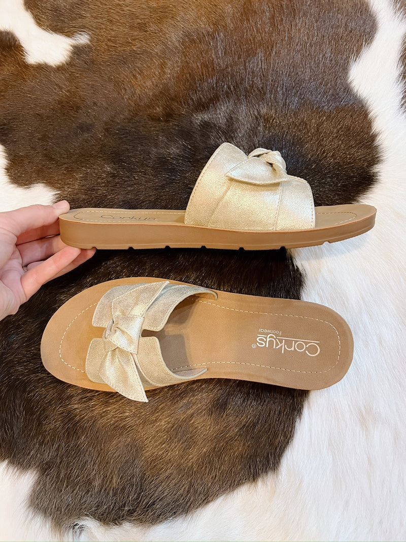Jillian's Gold Sandals with Bow
