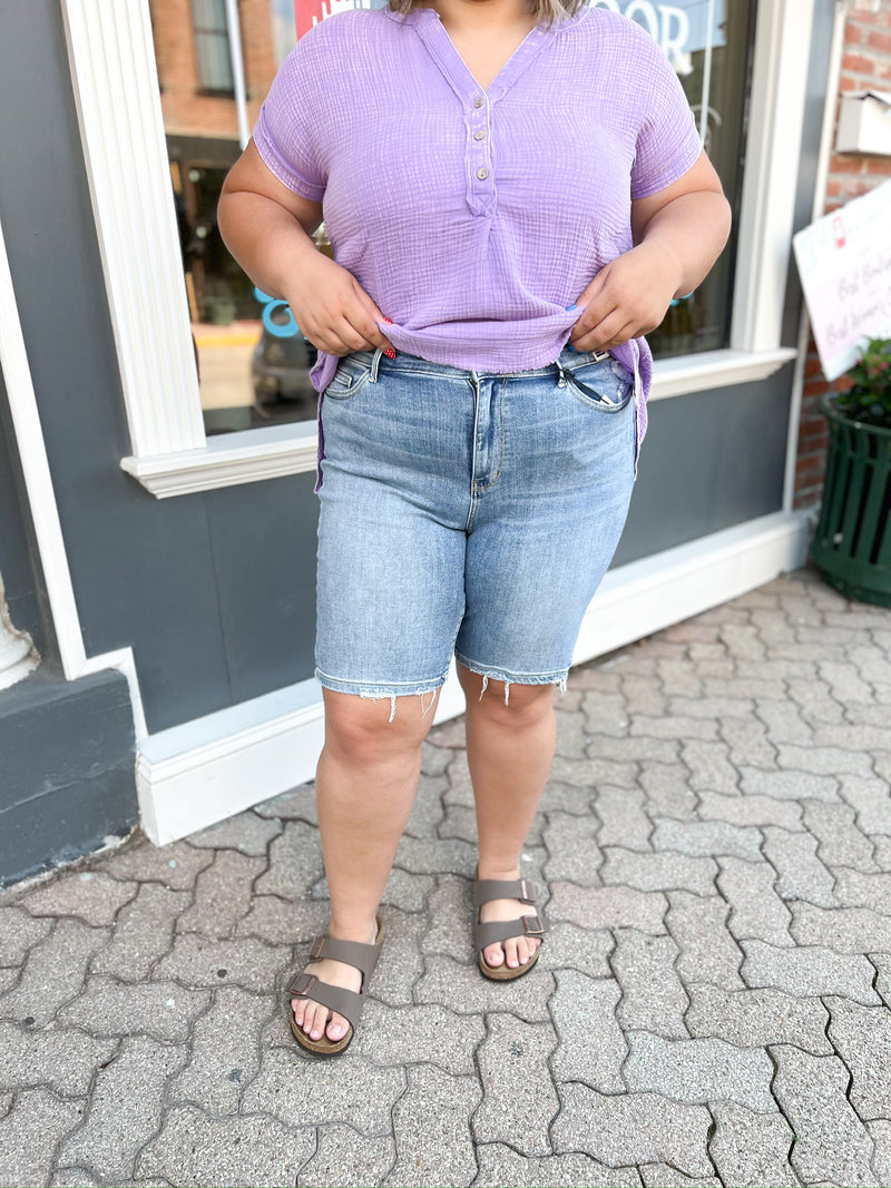 Curvy Callaway High Rise Vintage Washed Bermuda Shorts
