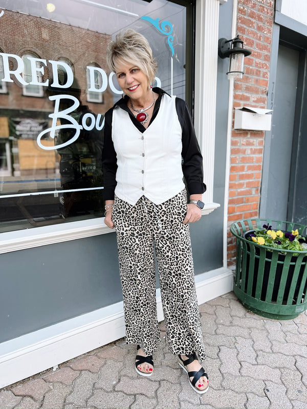 Taupe Leopard Wide Leg Pants