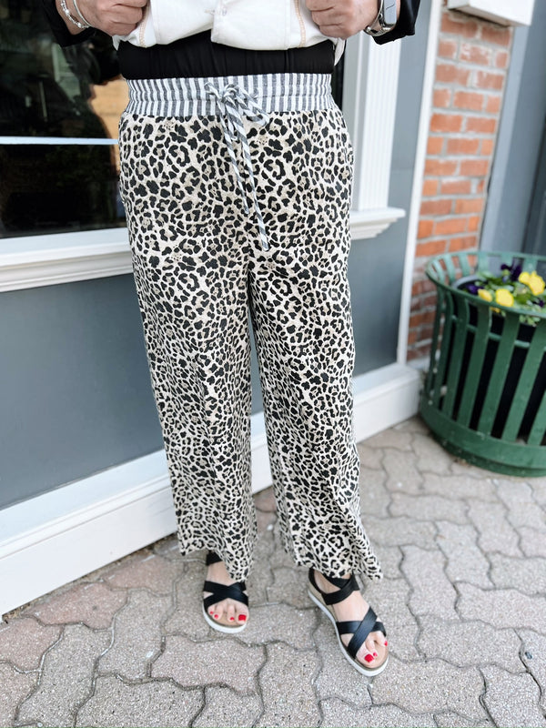 Taupe Leopard Wide Leg Pants